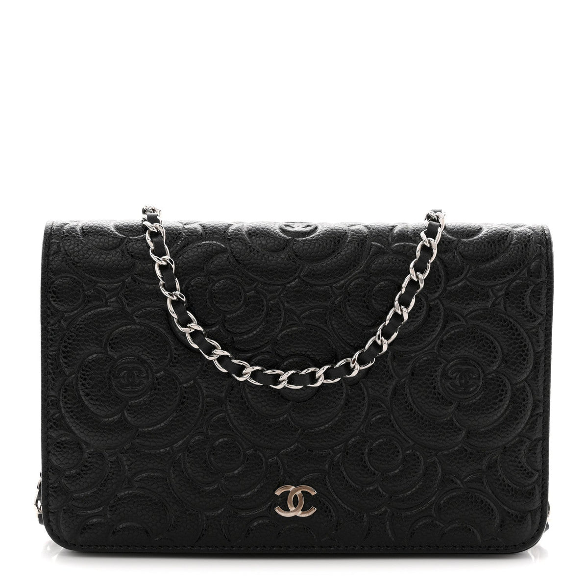 Caviar Camellia Embossed Wallet On Chain WOC Black