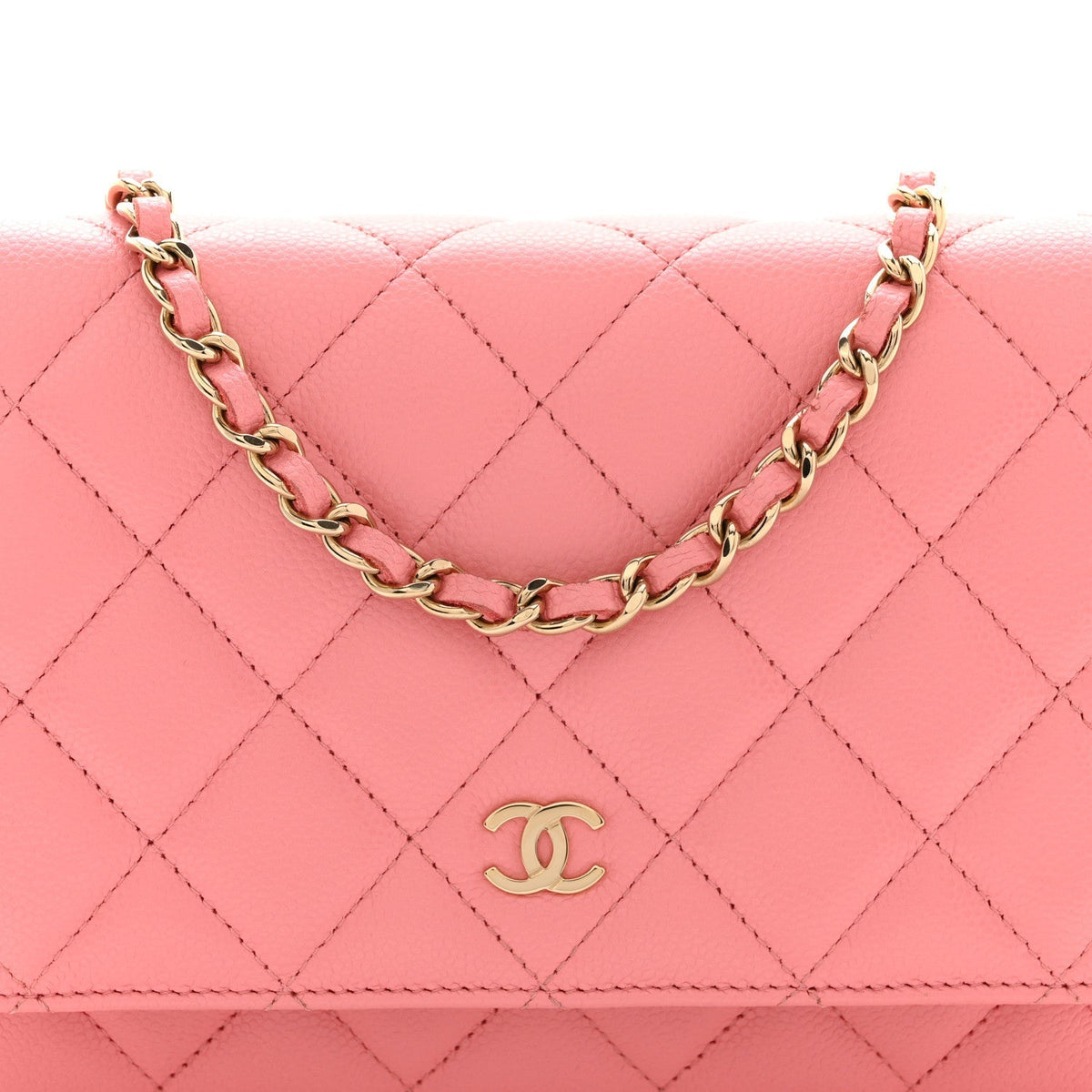 Caviar Quilted Wallet on Chain WOC Pink
