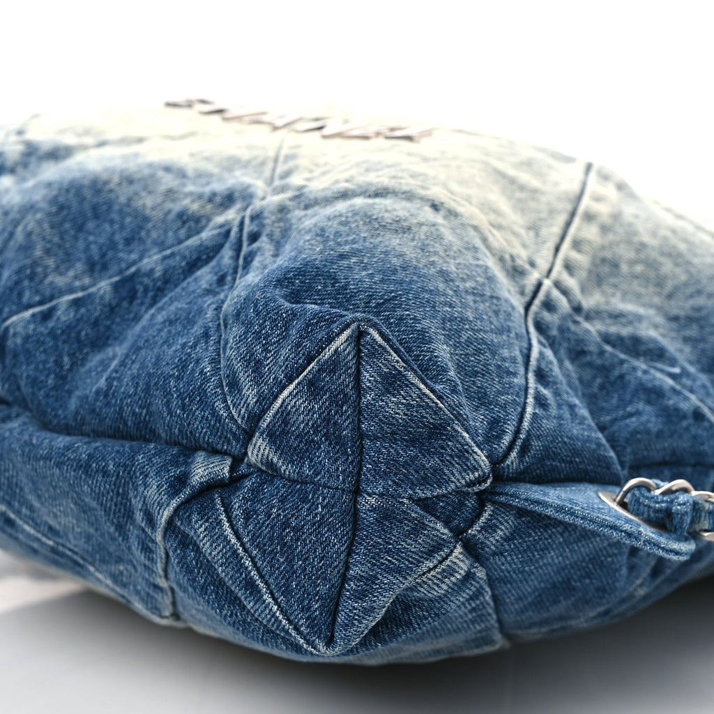Denim Quilted Chanel 22 Backpack Blue