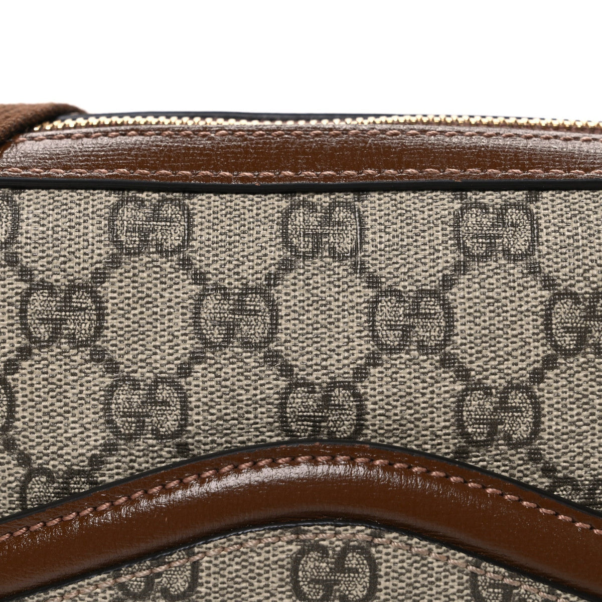 GG Supreme Monogram Azalea Calfskin Retro Interlocking G Messenger Shoulder Bag Beige Ebony Brown Sugar