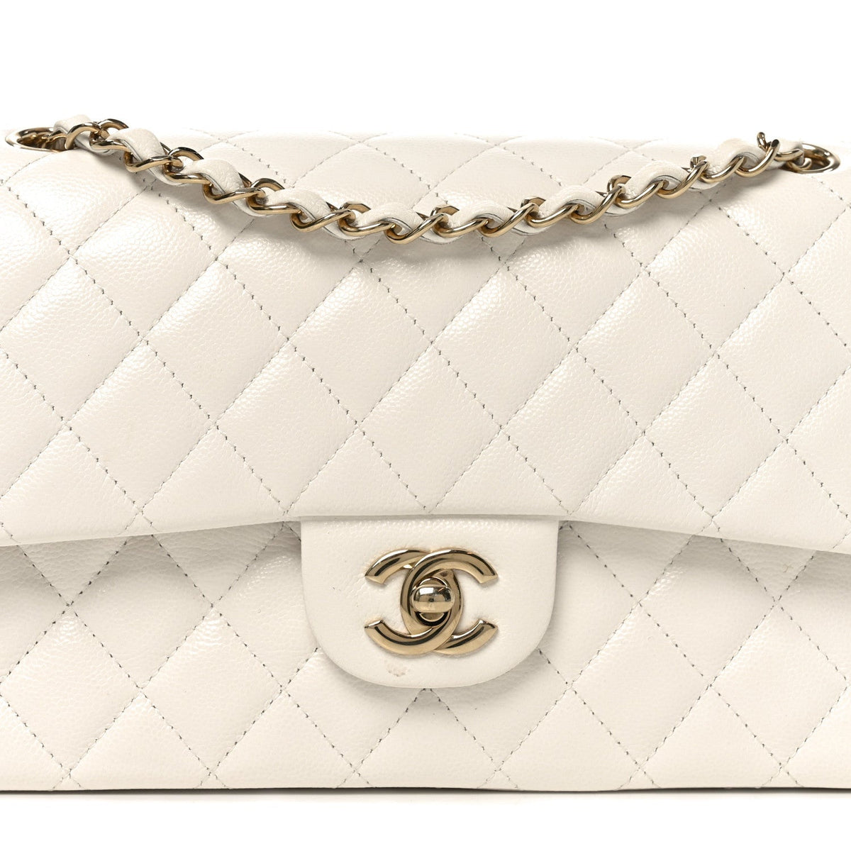 Caviar Quilted Medium Double Flap White