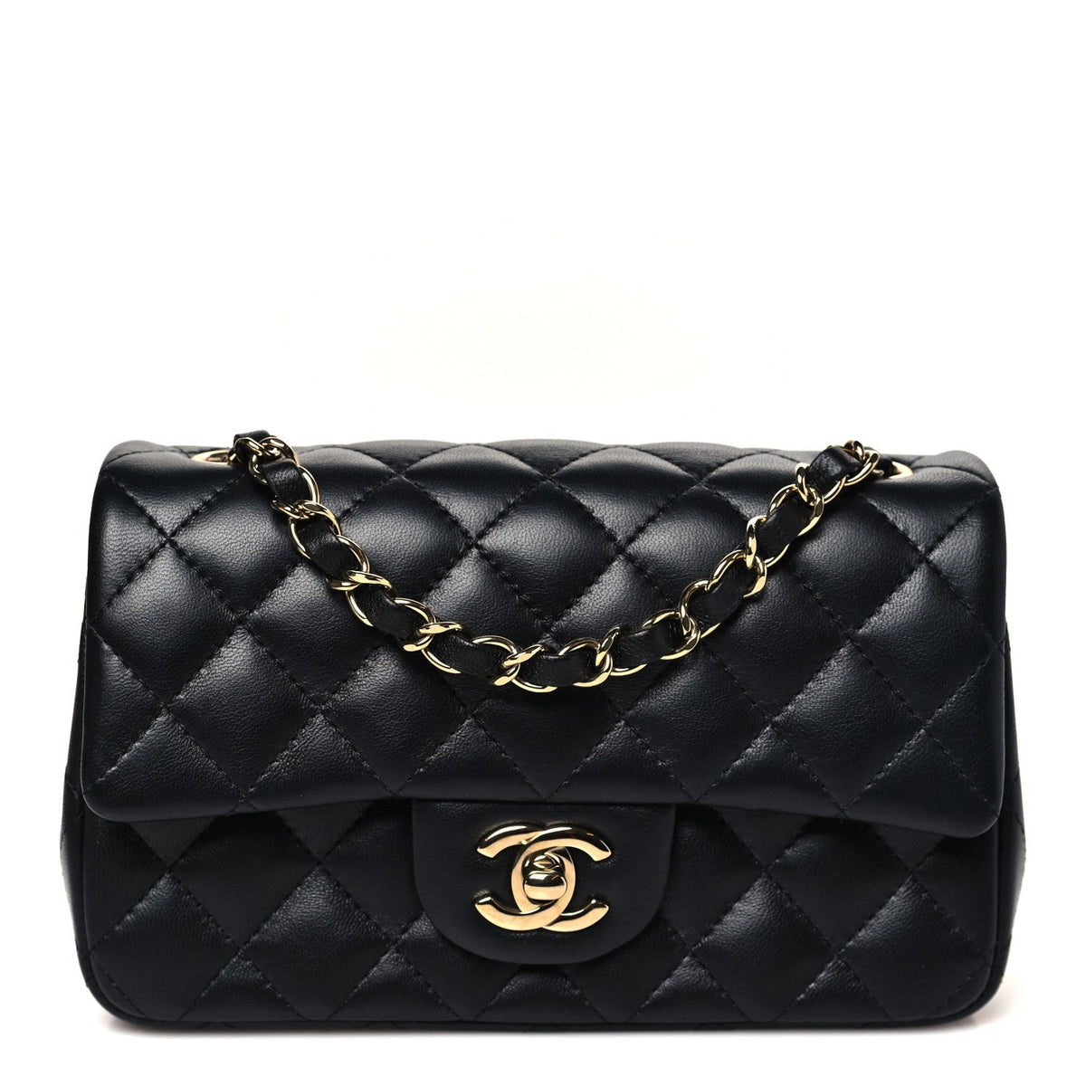 Lambskin Quilted Mini Rectangular Flap Black