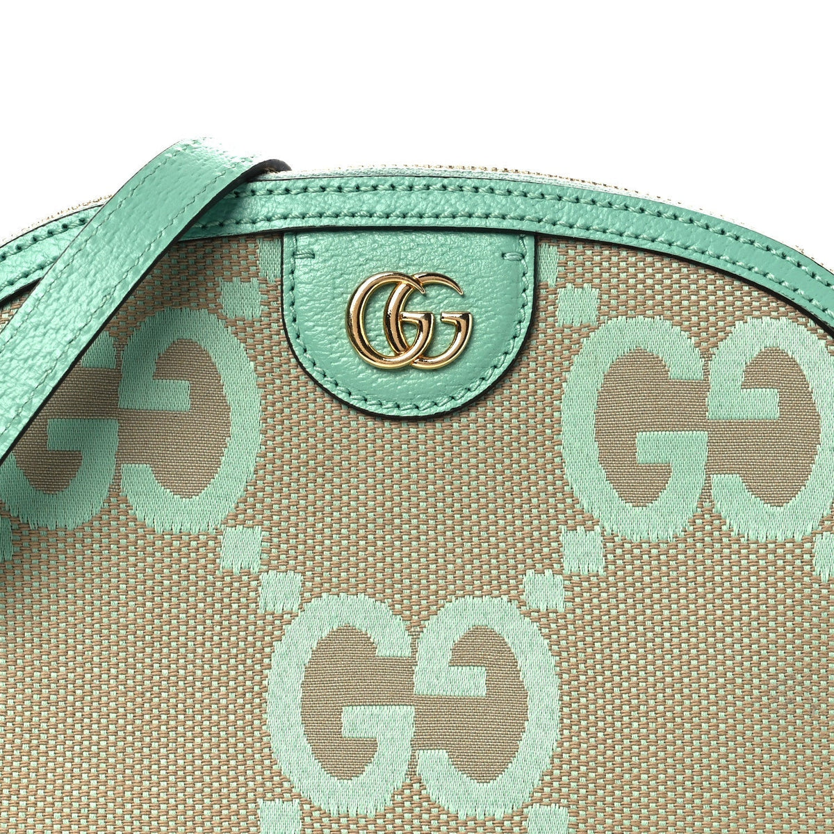 Monogram Jumbo GG Textured Dollar Calfskin Small Ophidia Dome Shoulder Bag Beige Pepperlight Mint