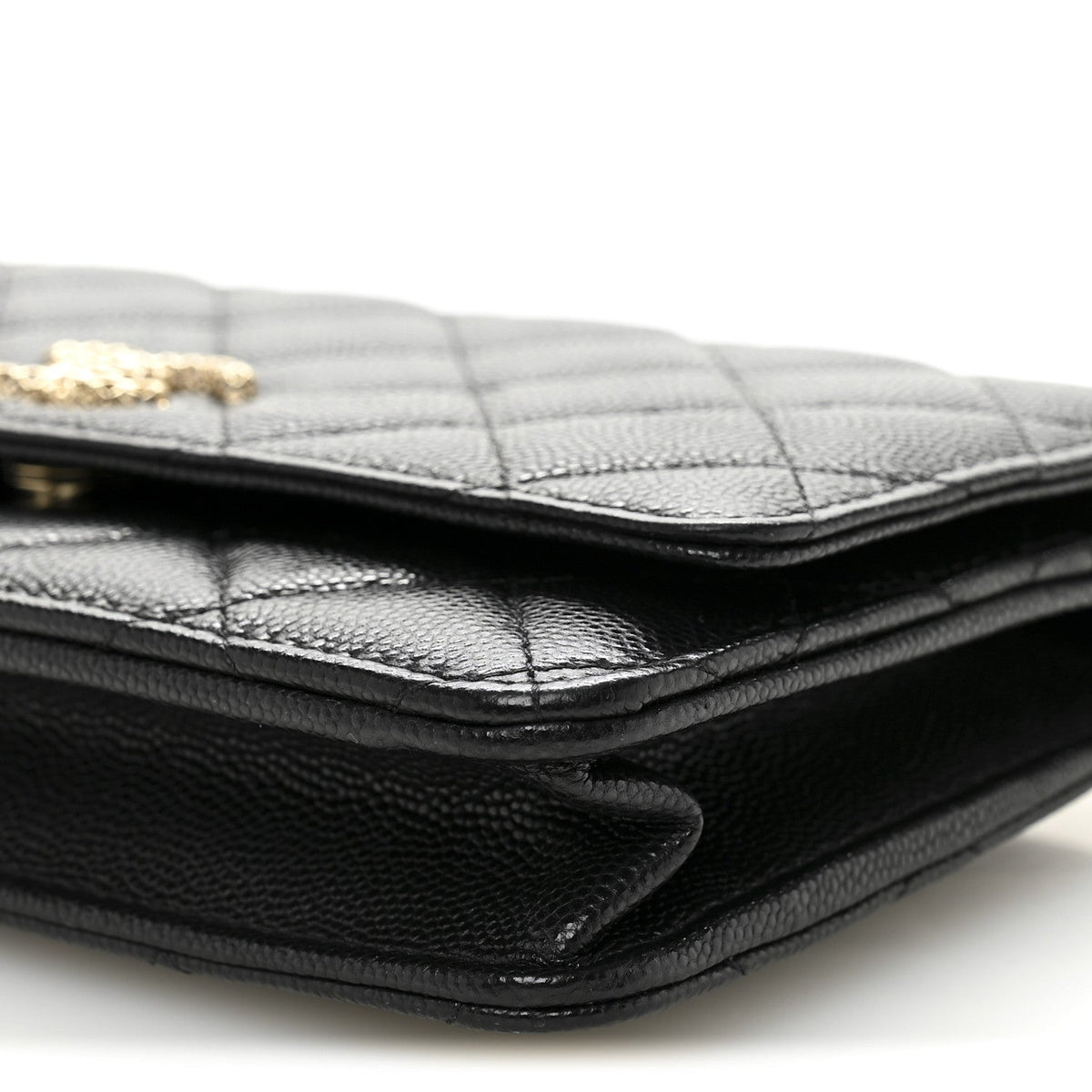 Caviar Quilted Perforated Metal CC Wallet On Chain WOC Black