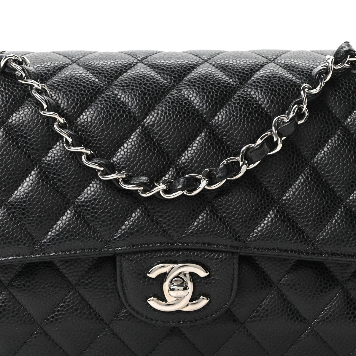 Caviar Quilted Medium Double Flap Black