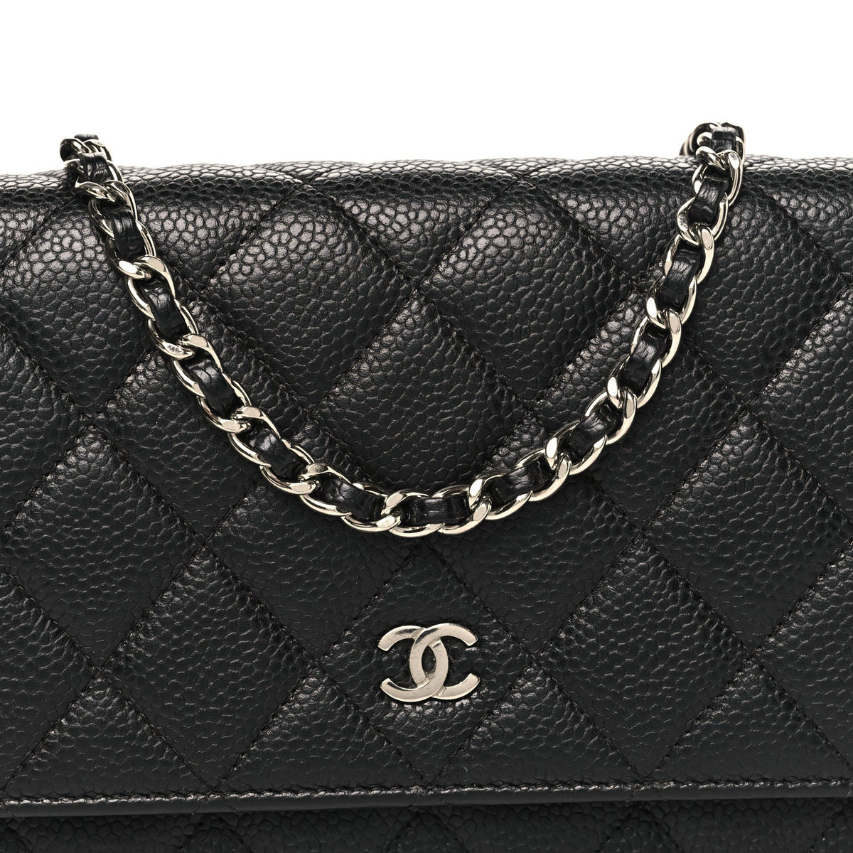Caviar Quilted Wallet on Chain WOC Black
