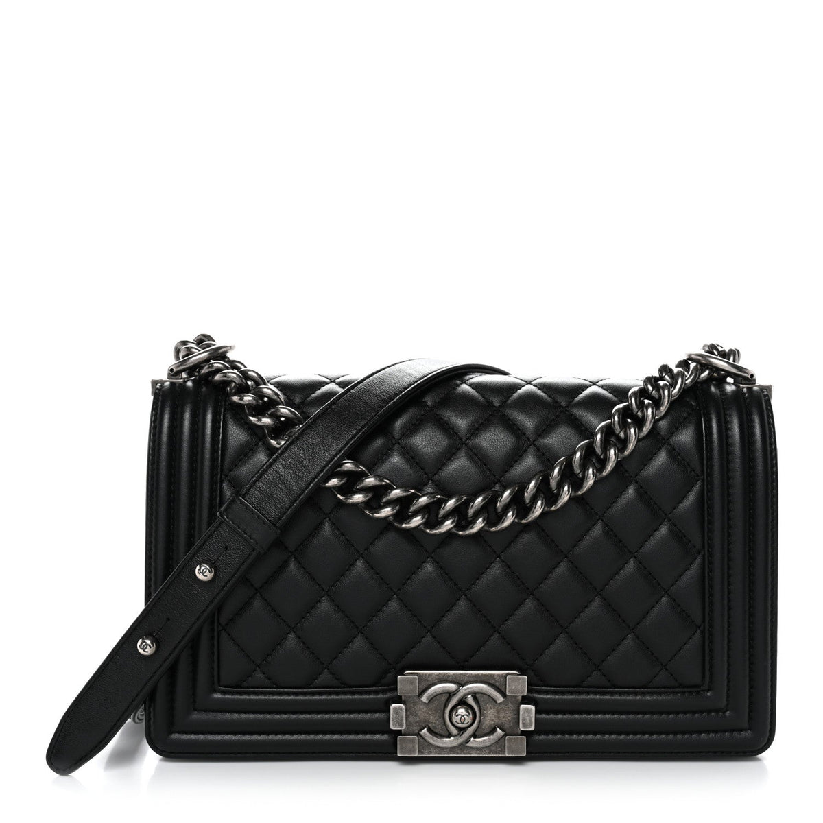 Lambskin Quilted Medium Boy Flap Black
