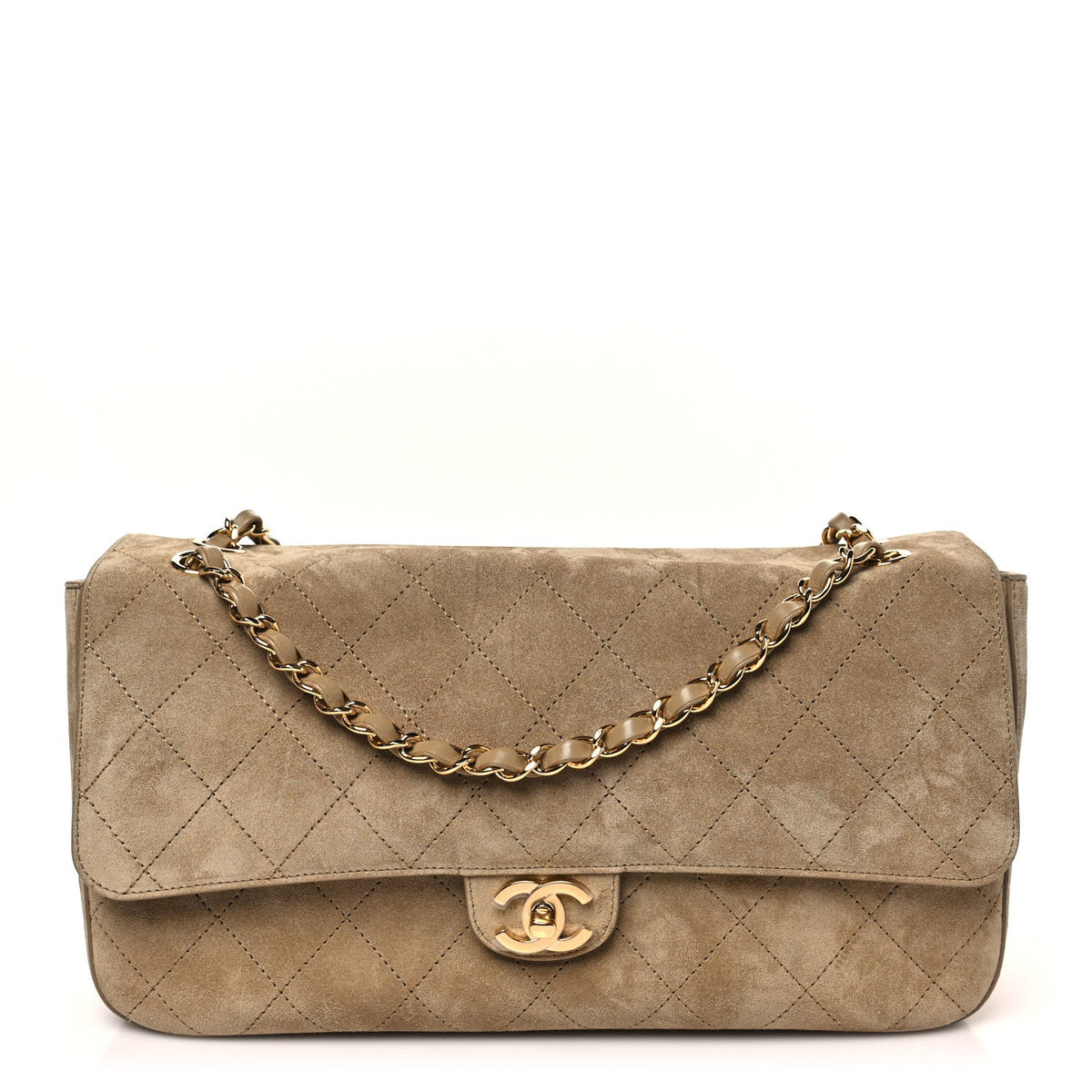 Suede Calfskin Small Souplissimo Maxi Flap Dark Beige