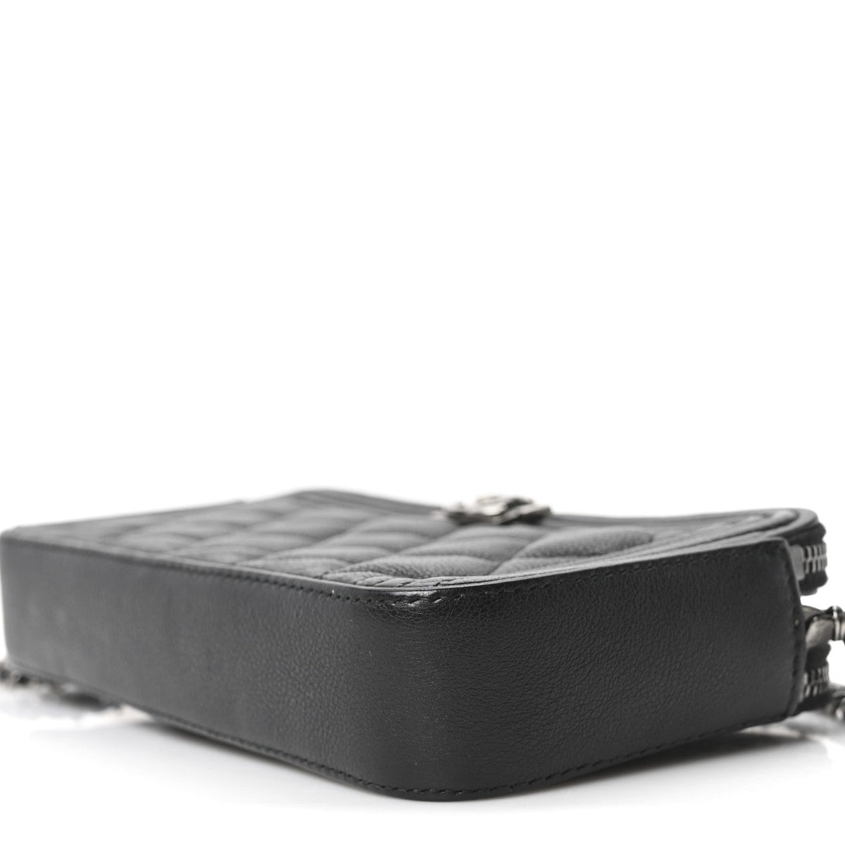 Grained Calfskin Quilted Boy Phone Holder Wallet On Chain Black