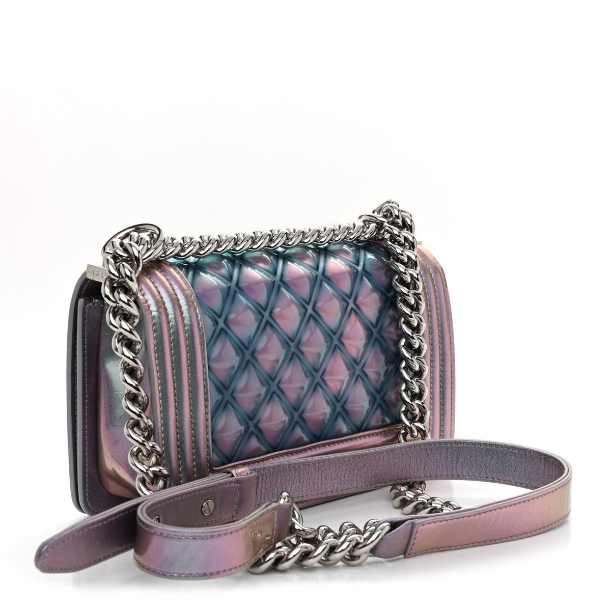 Iridescent Patent Calfskin PVC Quilted Small Boy Flap Light Purple