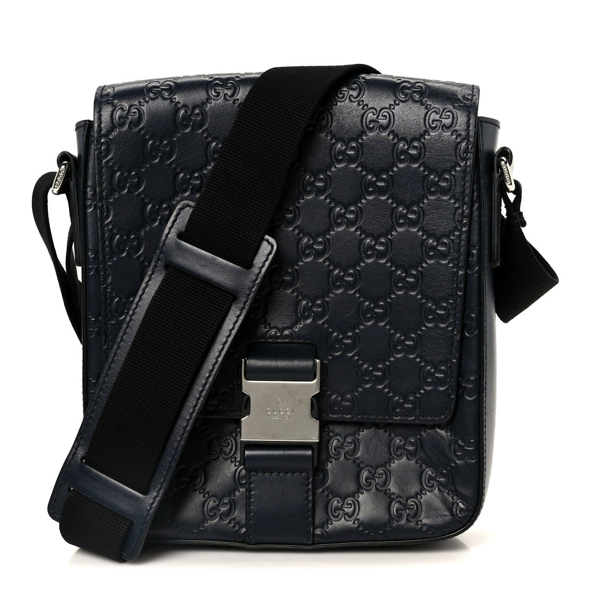Guccissima Signature Single Buckle Flap Messenger Bag Navy