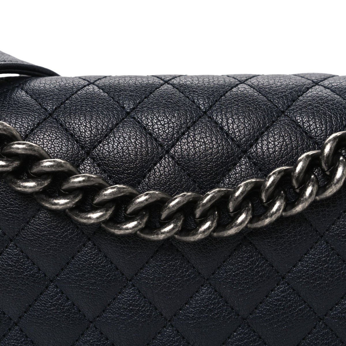 Goatskin Quilted Patent Medium Duo Boy Flap Black