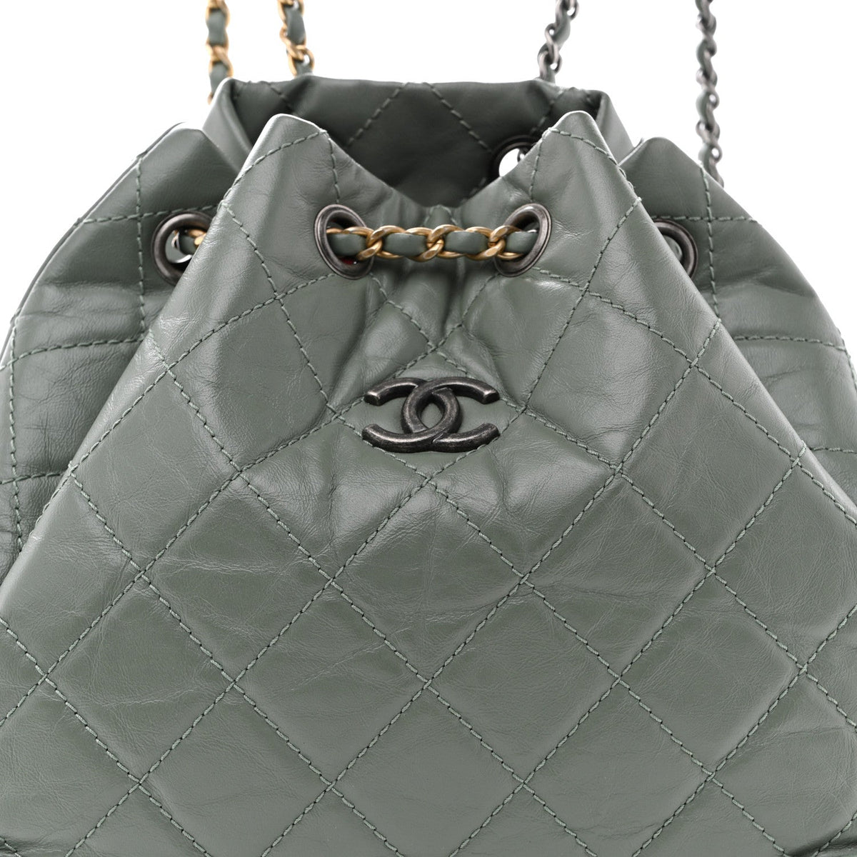 Aged Calfskin Quilted Small Gabrielle Backpack Green
