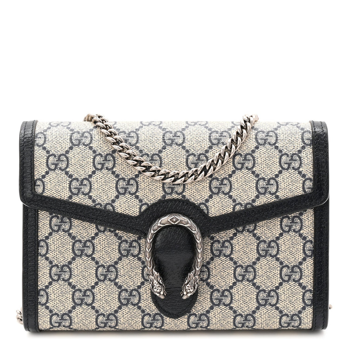 GG Supreme Monogram Textured Dollar Calfskin Mini Dionysus Chain Wallet Beige Blue
