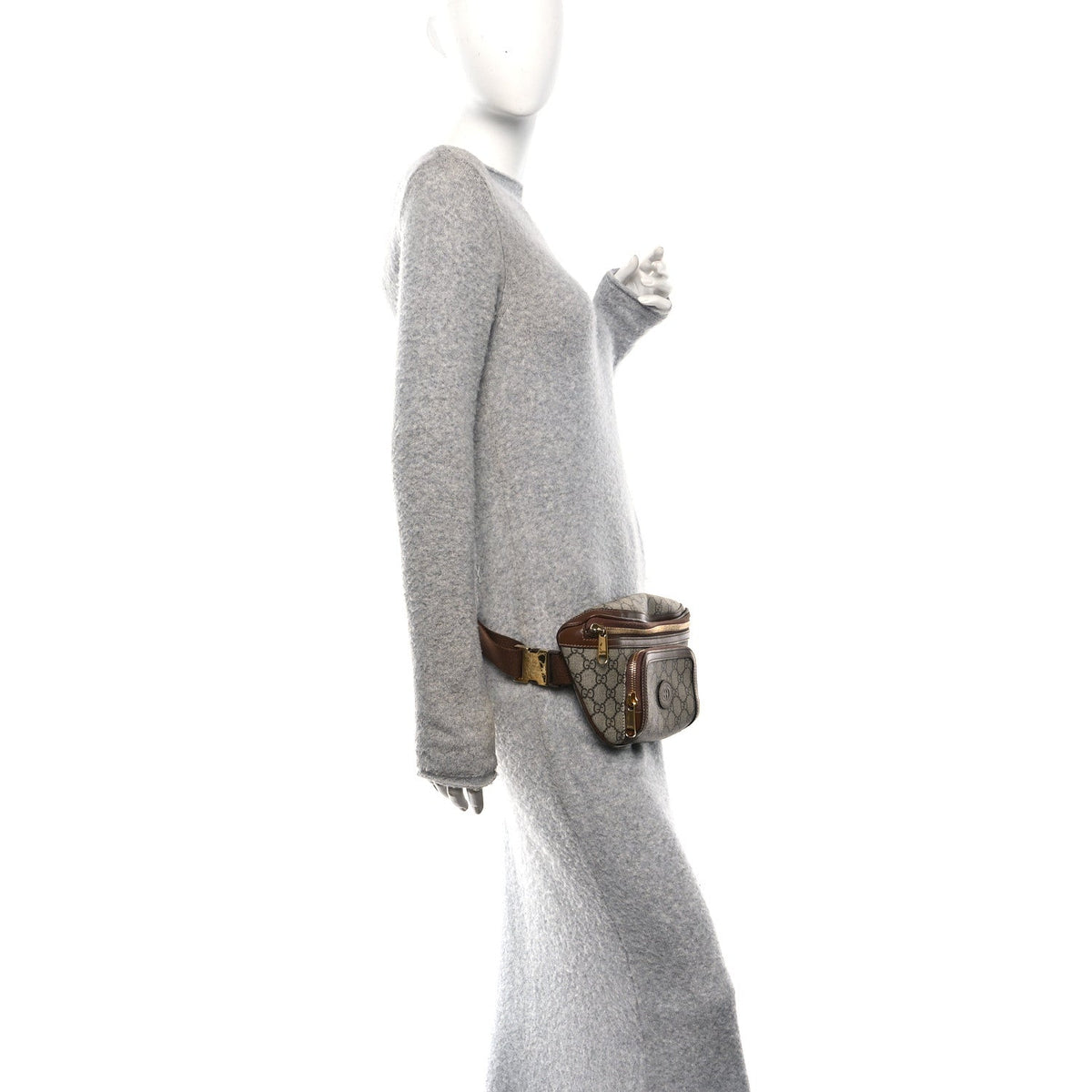 GG Supreme Monogram Textured Calfskin Retro Interlocking G Belt Bag Beige Ebony Brown Sugar