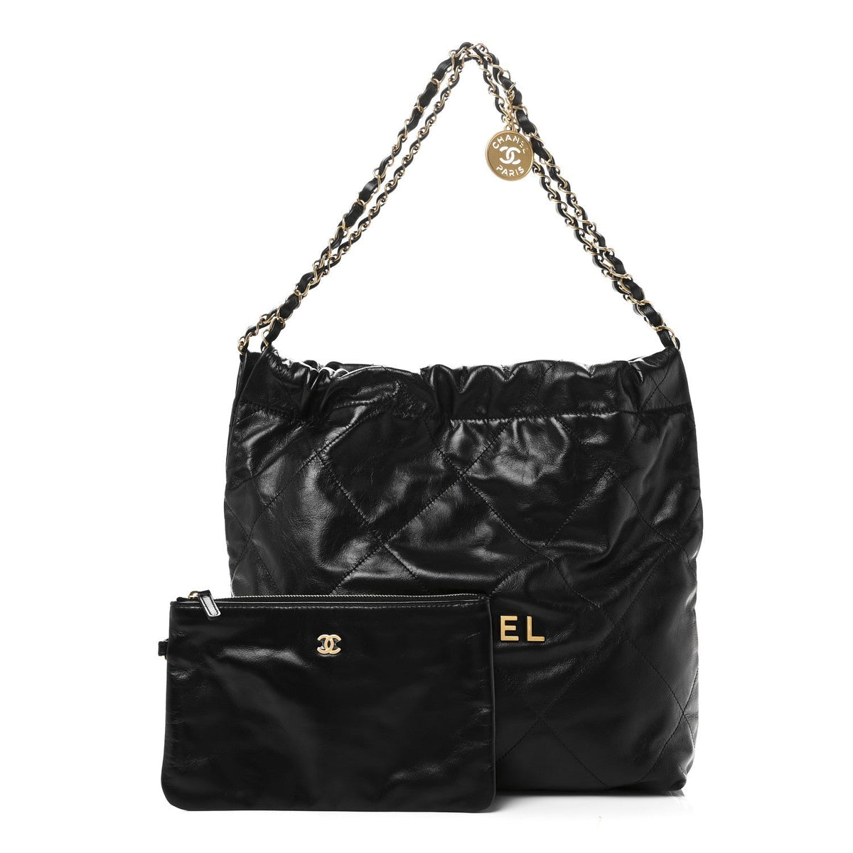 Shiny Calfskin Quilted Small Chanel 22 Black