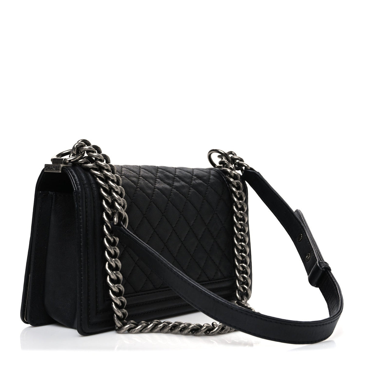 Calfskin Quilted Metal Embellished Paris Dallas Medium Boy Flap Black