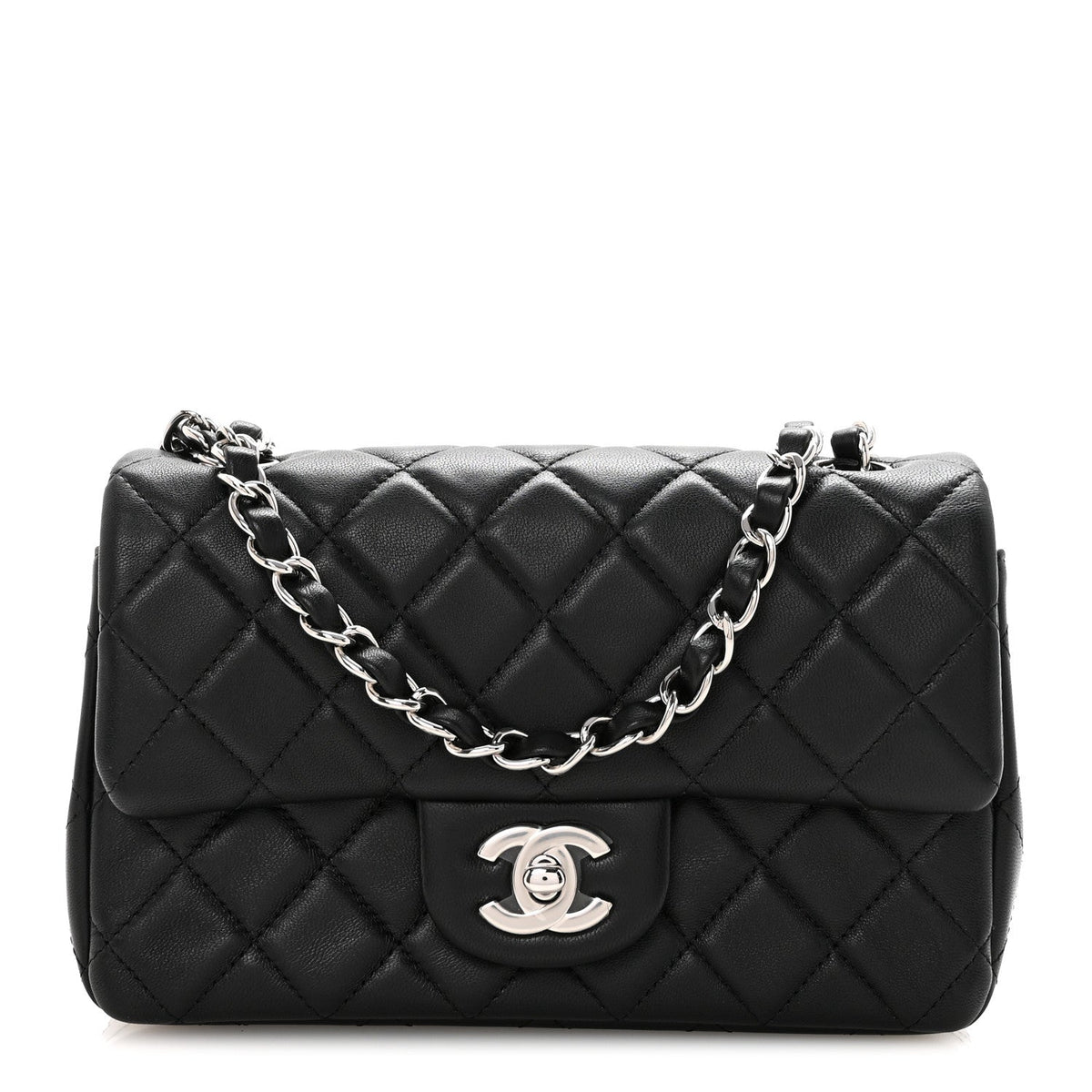 Lambskin Quilted Mini Rectangular Flap Black