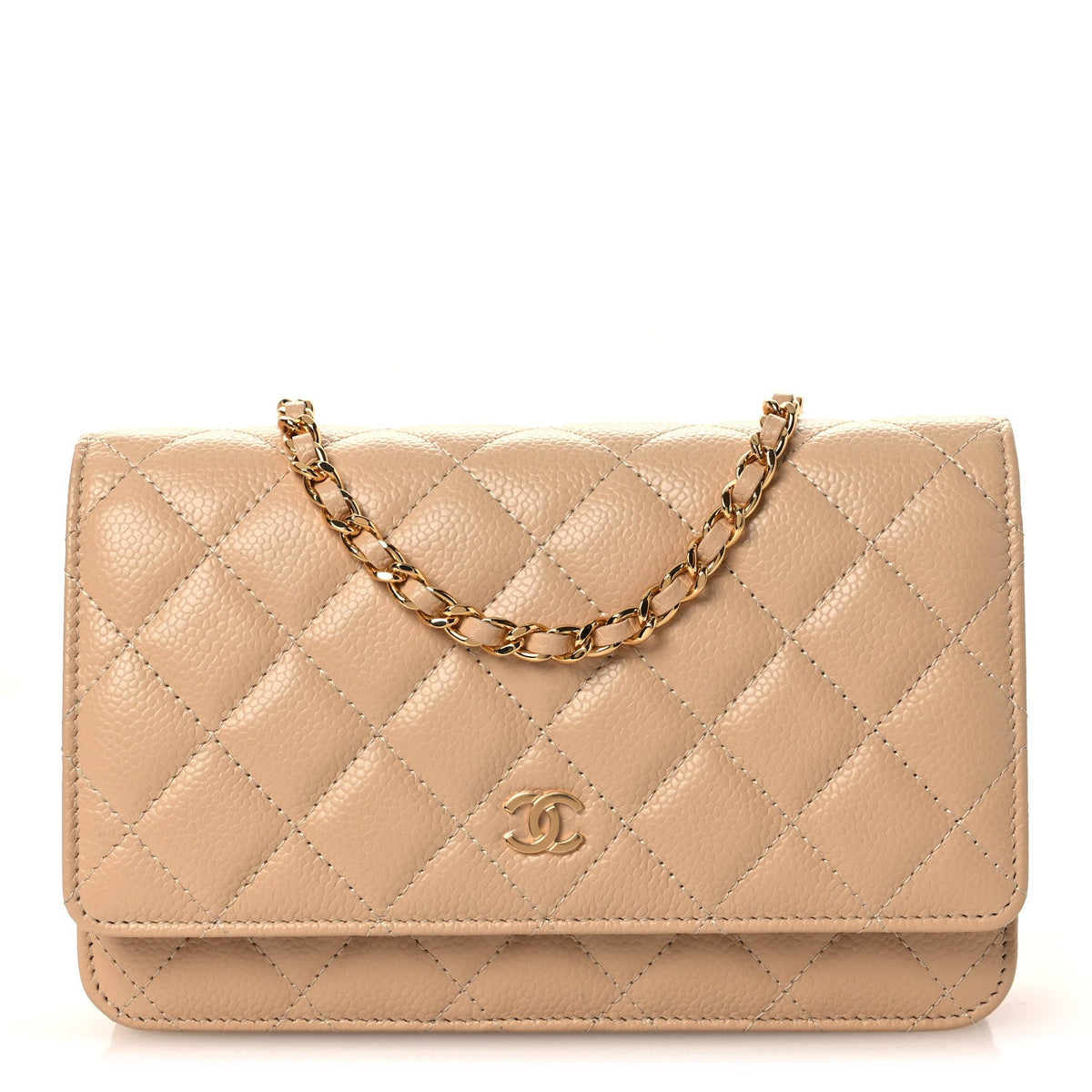 Caviar Quilted Wallet on Chain WOC Beige