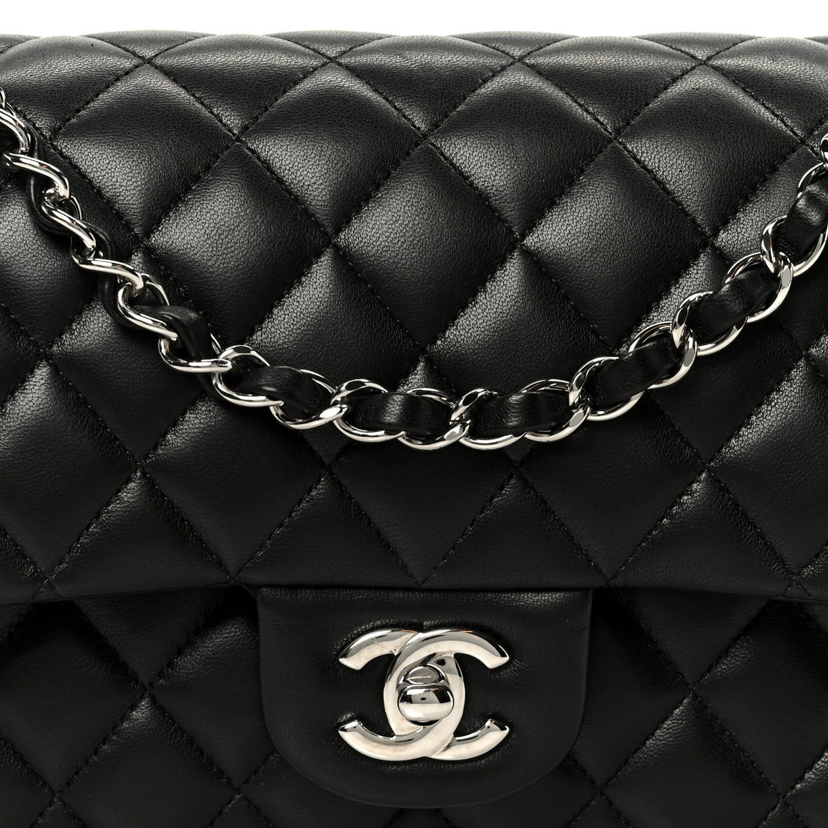 Lambskin Quilted Medium Double Flap Black