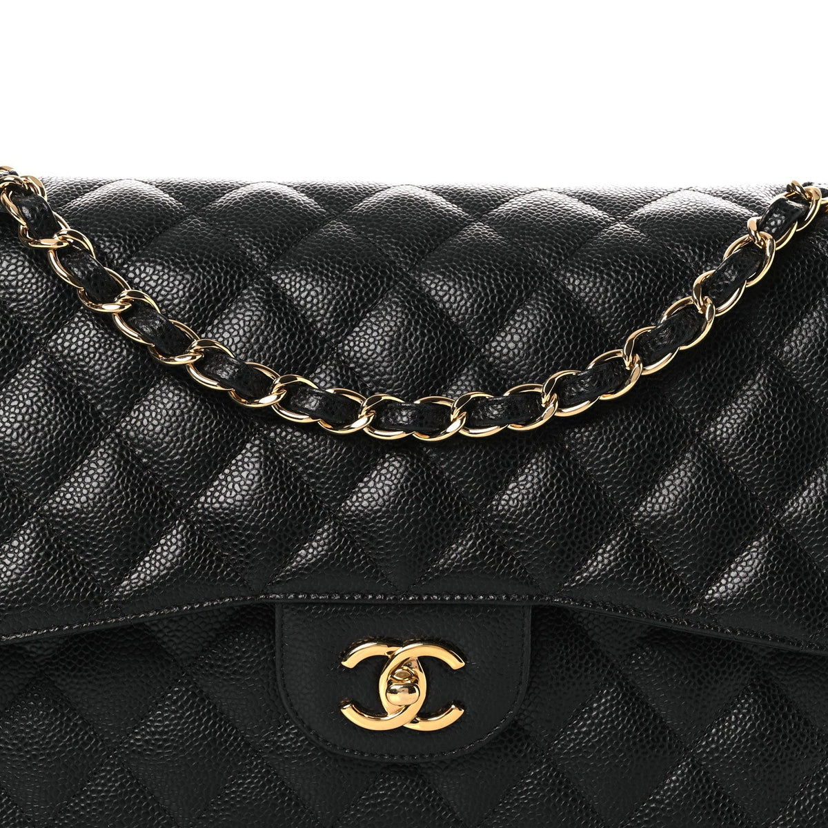 Caviar Quilted Jumbo Double Flap Black