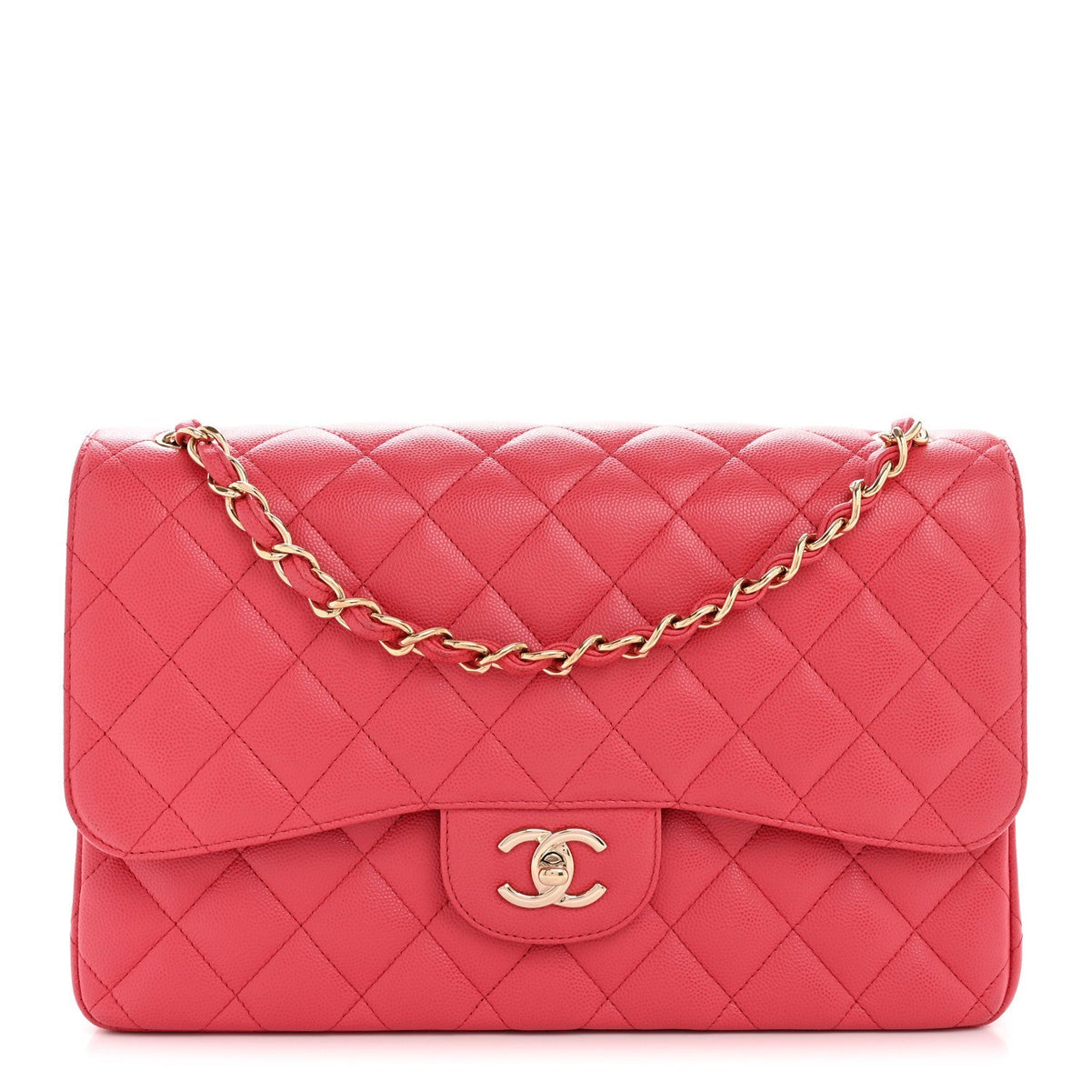 Caviar Quilted Jumbo Double Flap Dark Pink