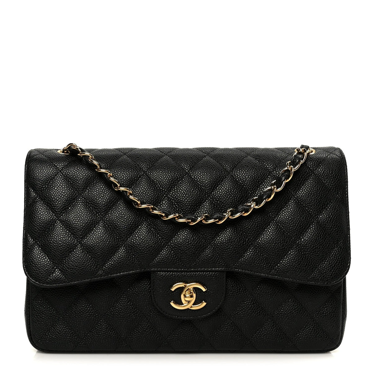 Caviar Quilted Jumbo Double Flap Black