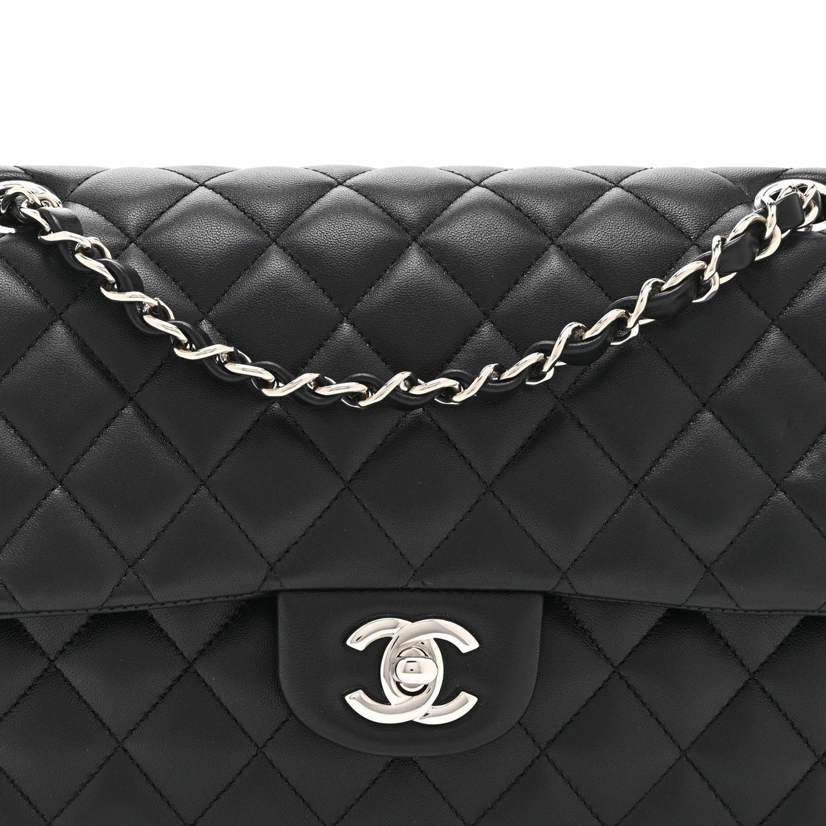 Lambskin Quilted Medium Double Flap Black