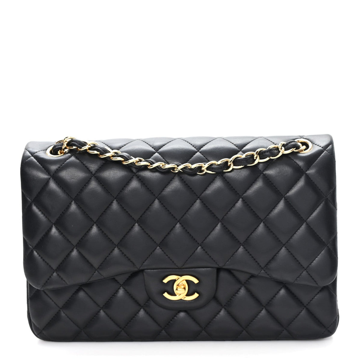 Lambskin Quilted Jumbo Double Flap Black