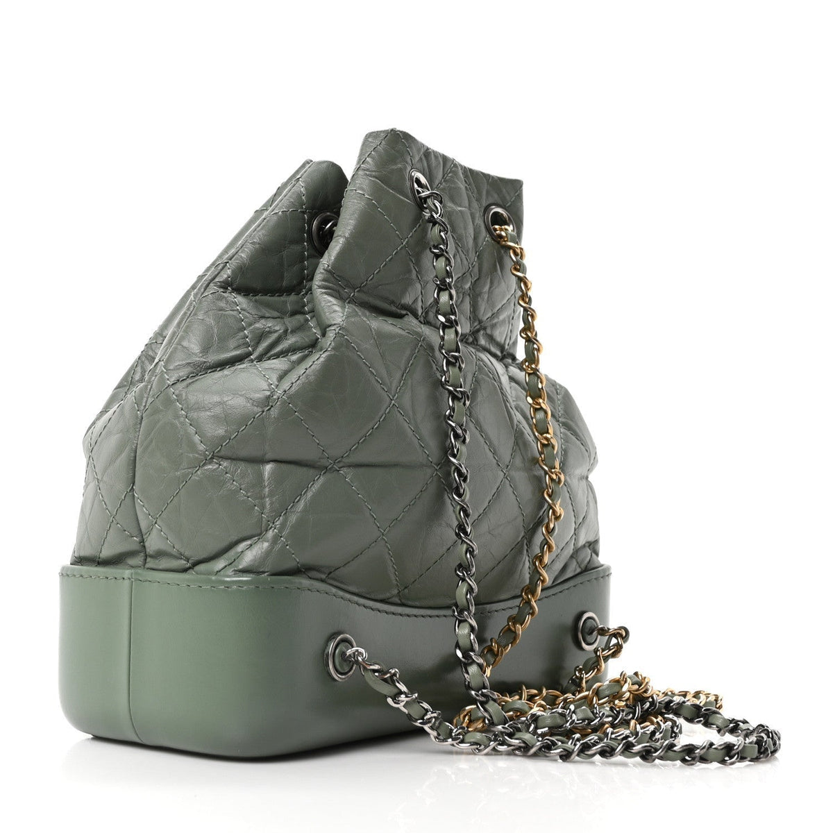 Aged Calfskin Quilted Small Gabrielle Backpack Green