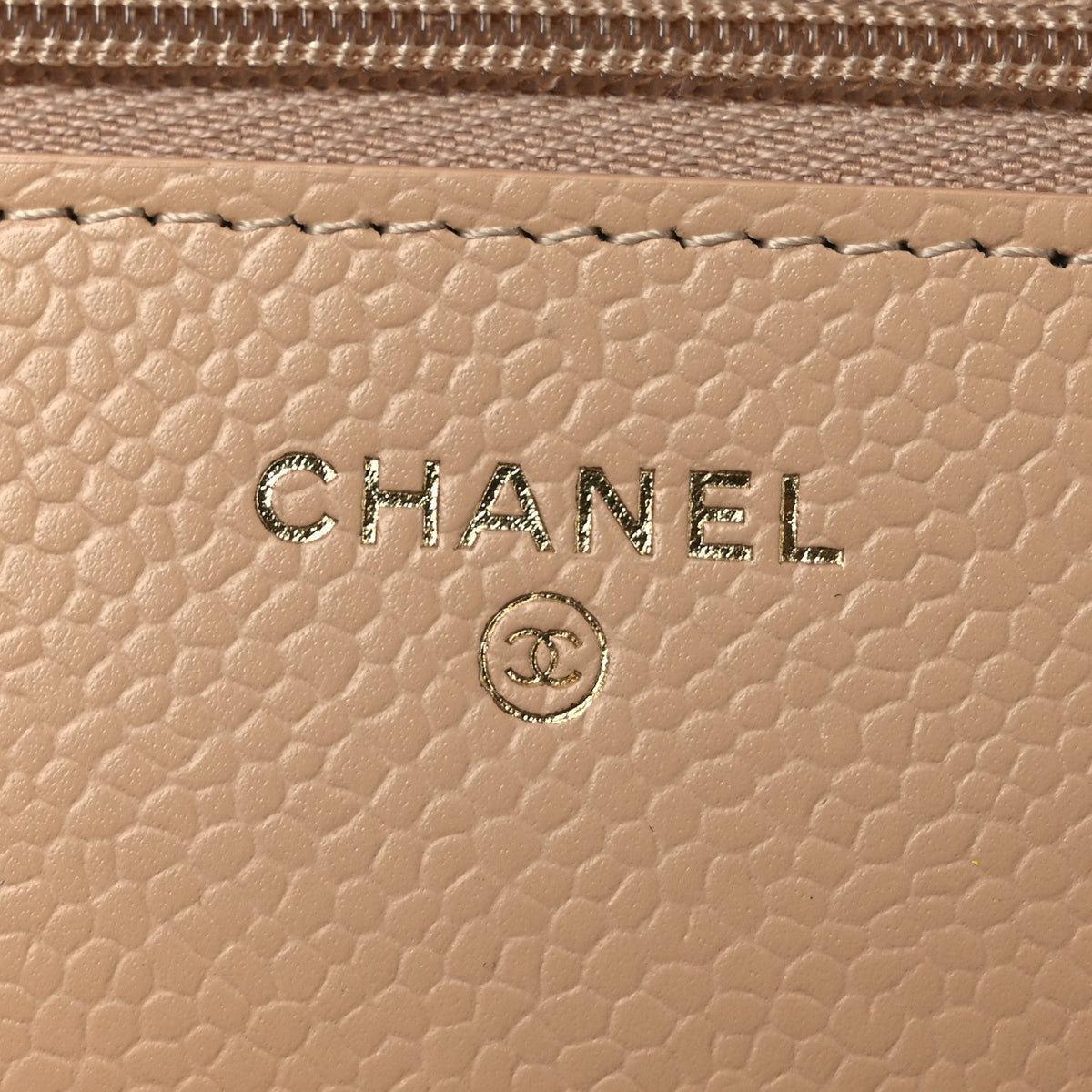 Caviar Quilted Wallet on Chain WOC Beige