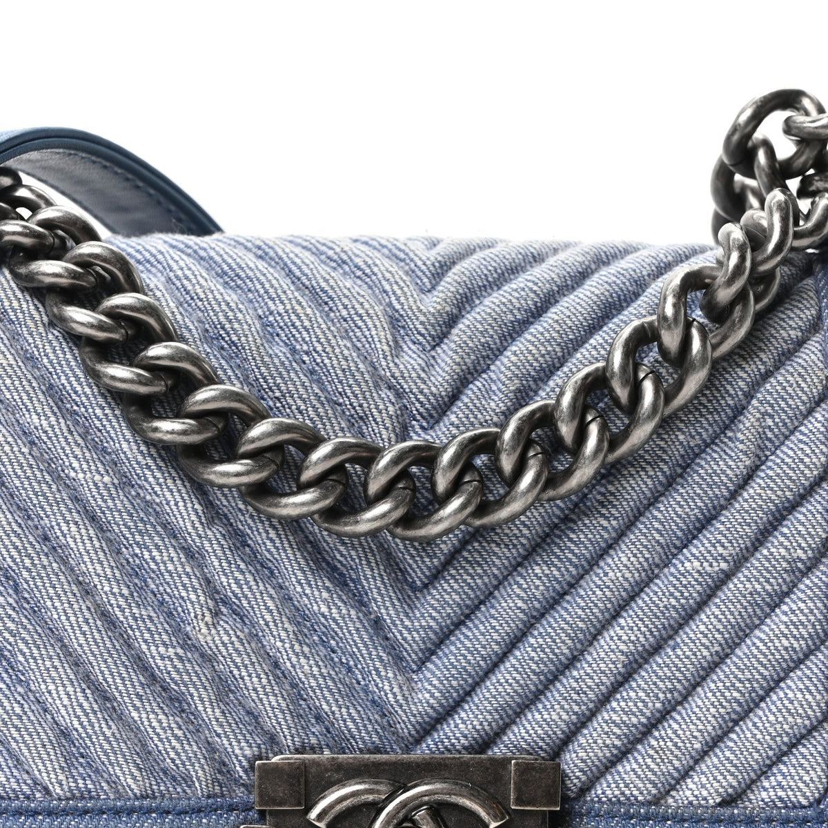 Denim Chevron Small Boy Flap Light Blue