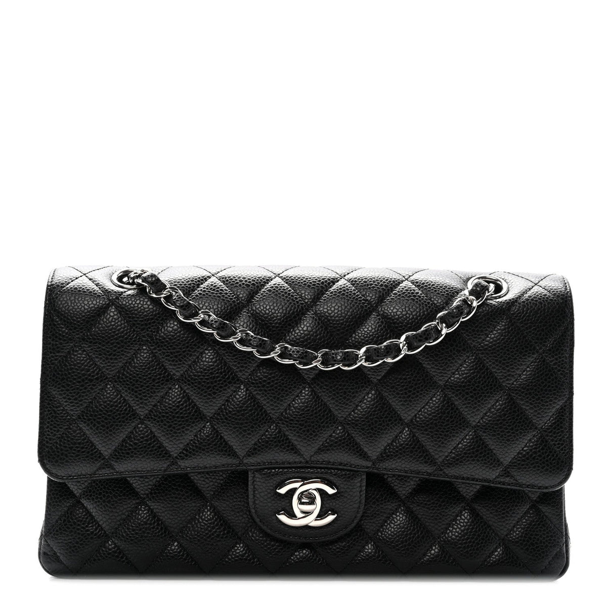 Caviar Quilted Medium Double Flap Black
