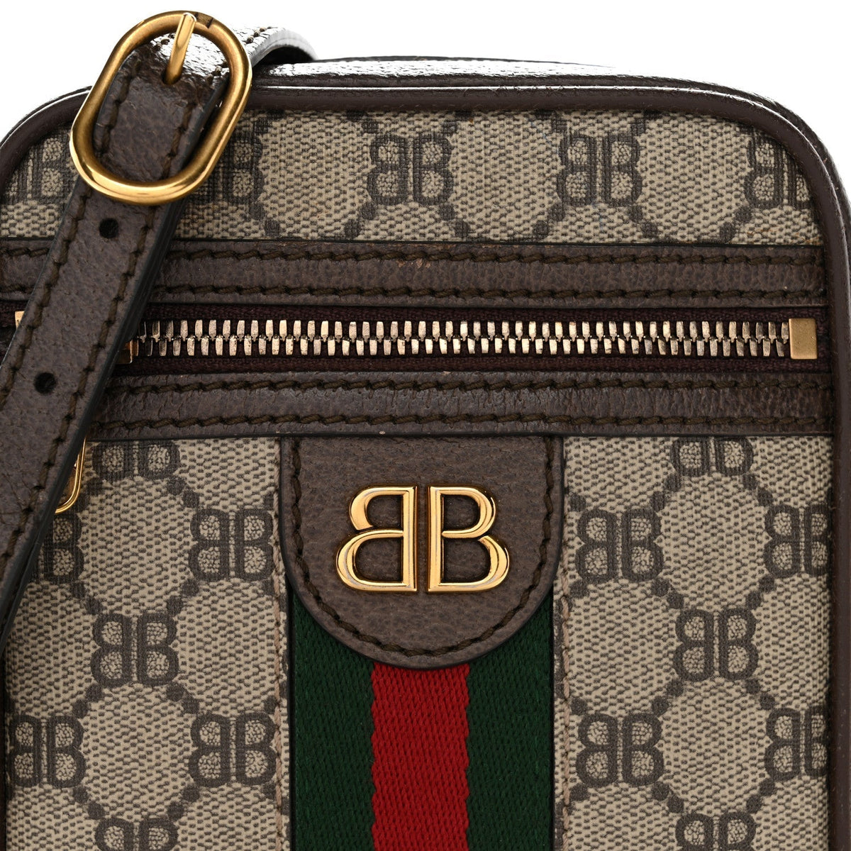 X BALENCIAGA BB Supreme Monogram Web Mini Ophidia Messenger Beige New Acero