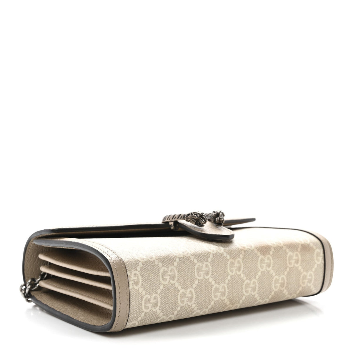 GG Supreme Monogram Textured Dollar Calfskin Mini Dionysus Chain Wallet Beige Mystic White Oatmeal